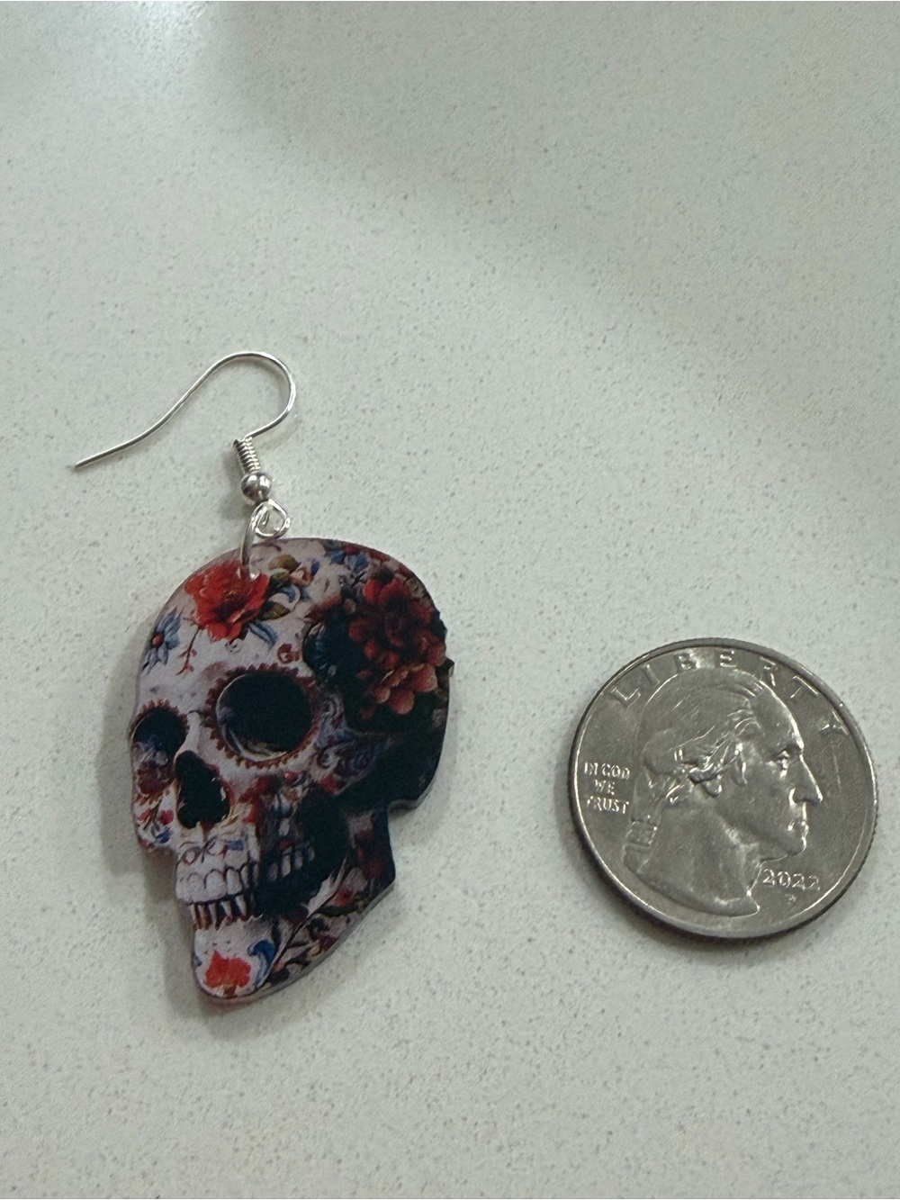 Floral Skull Dangle Earrings - Picture 4 of 5